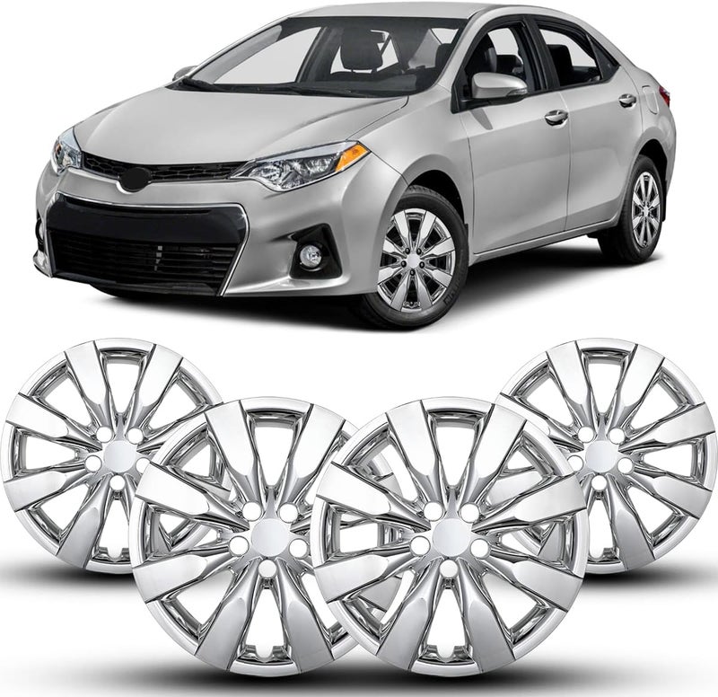 Winjet 16 Inch Hubcaps for [2009-2019 Toyota Corolla] & [2009-2014 Toyota Matrix] Wheel Covers, Heavy Duty ABS & PC Material, Only Compatible with Iron Hub - Steel Wheels(16 Inch Set of 4, Chrome) - Image 1